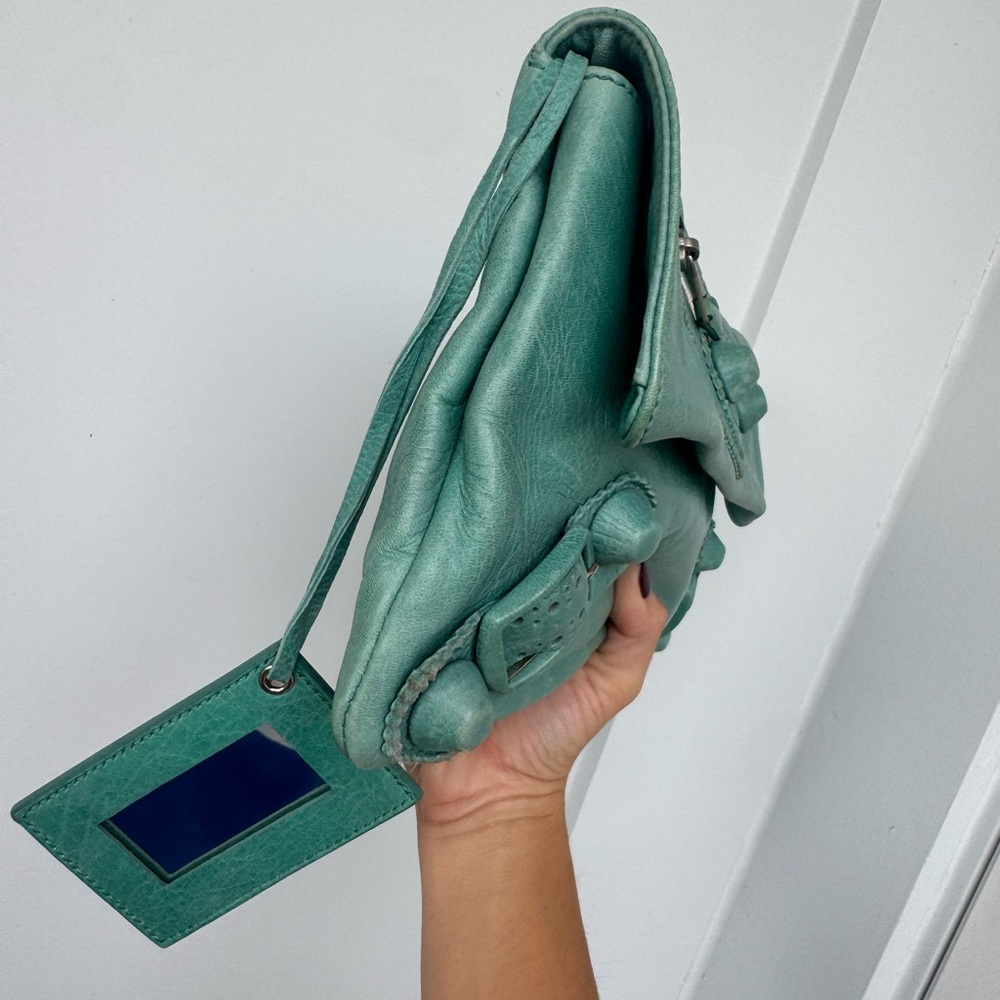 Authentic Balenciaga Giant Stud Envelope Clutch Bag in Aqua Blue Leather - Picture 5 of 14